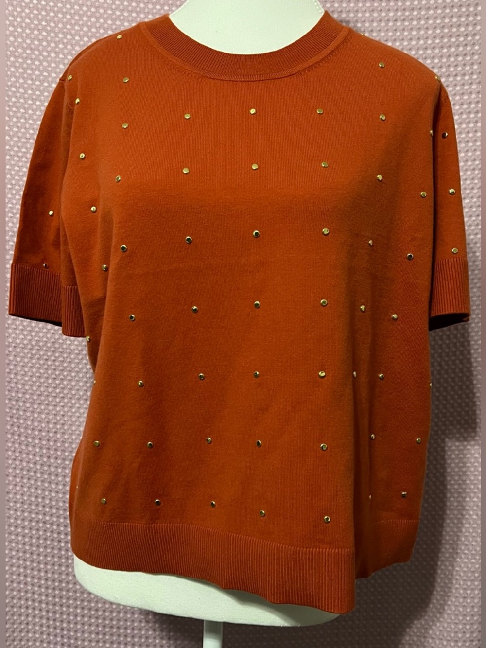 MICHAEL Michael Kors Rust Short-Sleeve Studded Sweater Top